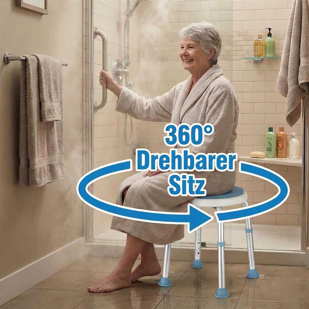 360° Duschhocker, drehbarer und höhenverstellbarer Duschstuhl belastbar bis 136kg, Rutschfester Badh