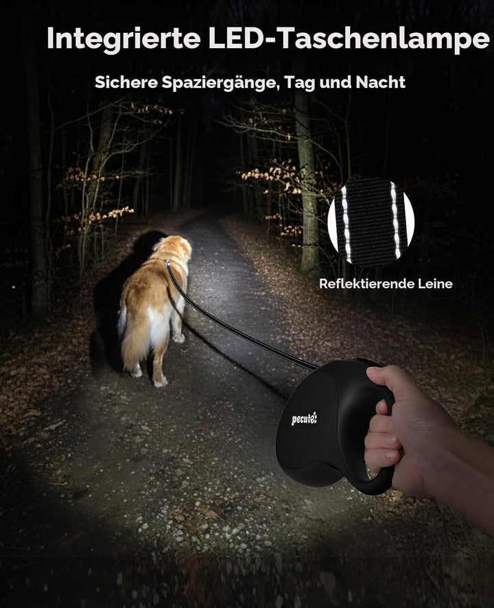 Pecute Hundeleine 8m, Rollleine für Hunde mit LED-Licht, 360° Verknotungsfreier verlängerter Leine,