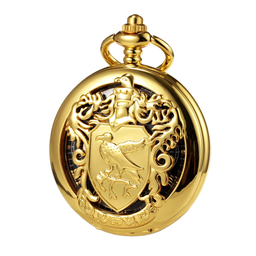 TREEWETO Unisex Taschenuhr Mechanisch Doppelter Abdeckung Vogelschild Skelett Steampunk Für Herren D