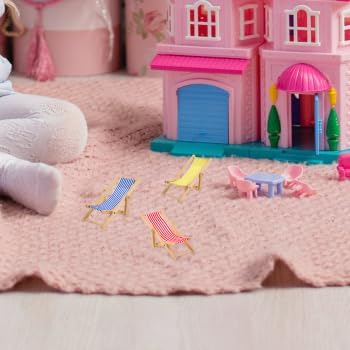 6Pcs Miniatur Strand Stuhl: Mini Holz Strandstuhl Liegestuhl Deko Puppen liegestuhl Strandkorb DIY Z