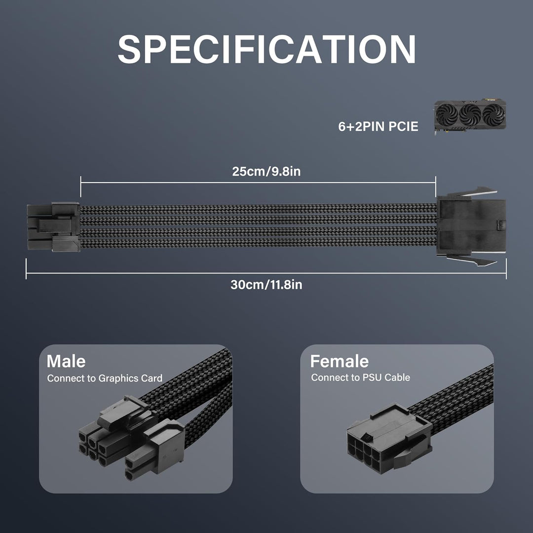 Verlängerungskabel-Adapter ATX 8-polig auf ATX 8-polig (6+2) Stecker, Weiss, für PC Build, High-End-