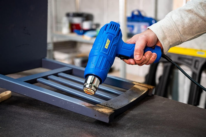 Kinzo Heissluftfön - 230V - Blau - 350 bis 600 Grad - 2 Heizstufen - Farbbrenner