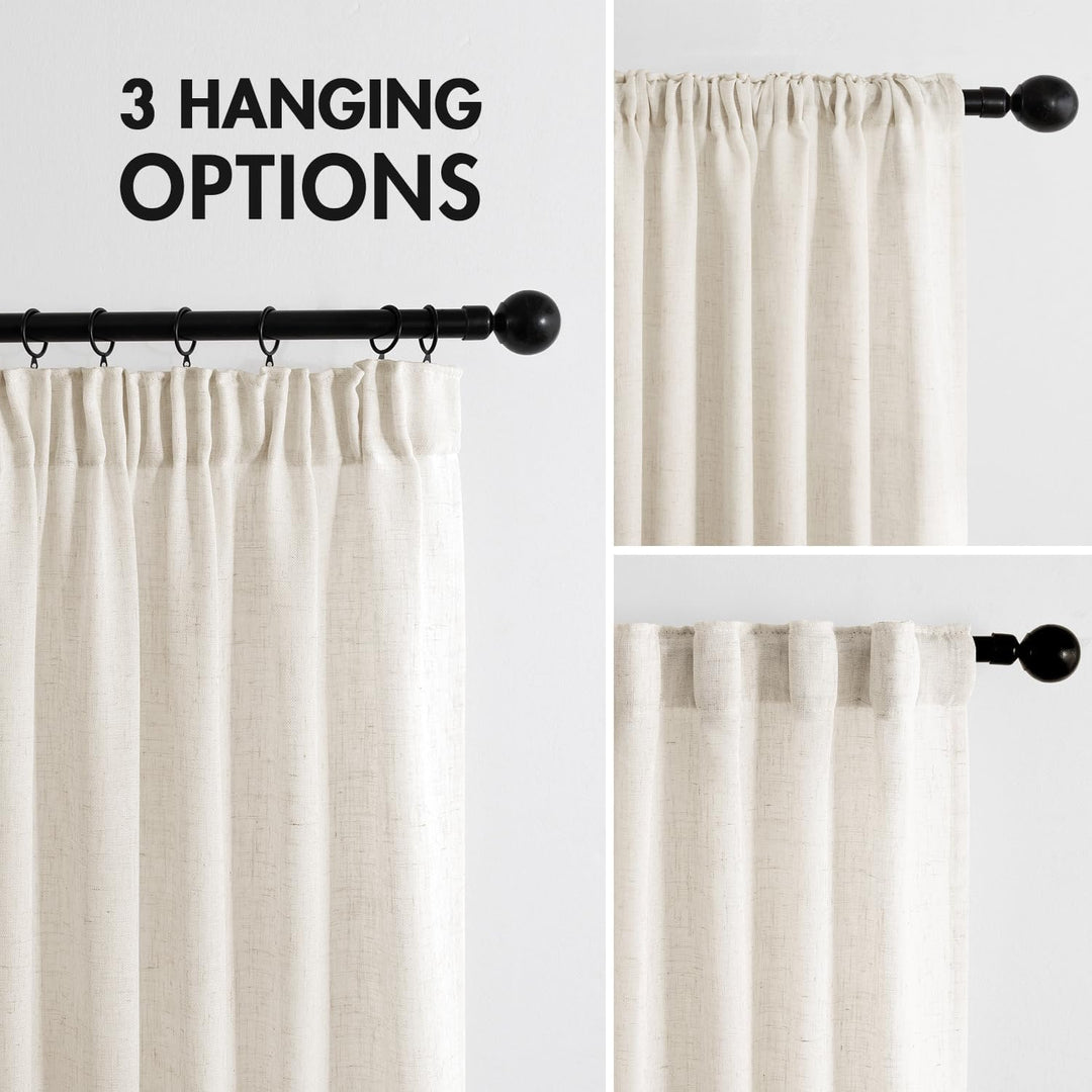 MIULEE Gardinen Vorhänge schlaufenschal Voile Vorhang Modern Leinenoptik Halbtransparent für Wohnzim