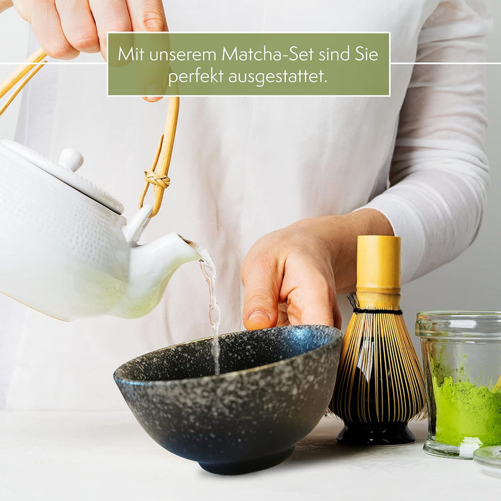 Matcha Set aus Besen, Schale, Löffel und Besenhalter - handgefertigtes Geschenk-Set für die traditio