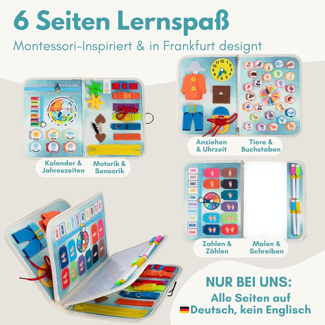 Lion’s Collection® Montessori Busy Board Deutsch ab 3 Jahre – Activity Board & Quiet Book für Kleink