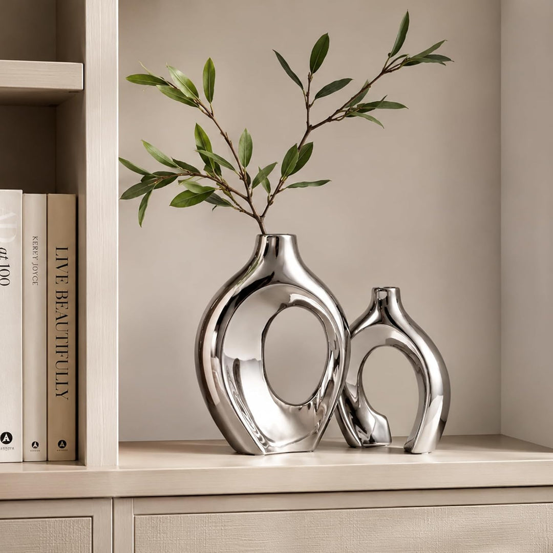 XIAOMAGG Keramik Vase，2er Set Hohle Weisse Moderne Vasen für Nordisches, Vasen Deko, ästhetische Boh
