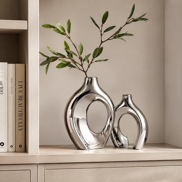 XIAOMAGG Keramik Vase，2er Set Hohle Weisse Moderne Vasen für Nordisches, Vasen Deko, ästhetische Boh