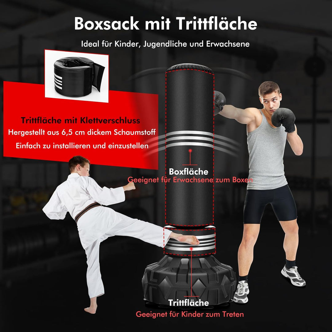 COSTWAY Boxsack stehend, 170 cm Schwerer Box Sack mit gefülltem Ständer, Standboxsack aus Kunstleder