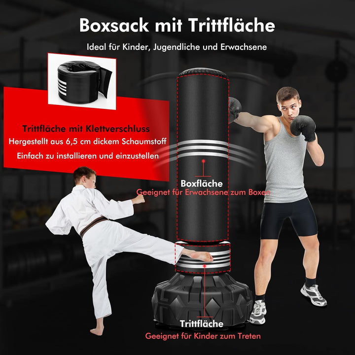 COSTWAY Boxsack stehend, 170 cm Schwerer Box Sack mit gefülltem Ständer, Standboxsack aus Kunstleder