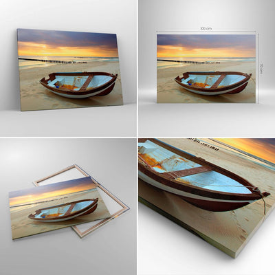 Bilder auf Leinwand 100x70cm Leinwandbild Strand Boot Ostsee Sommer Gross Wanddeko Bild Schlafzimmer