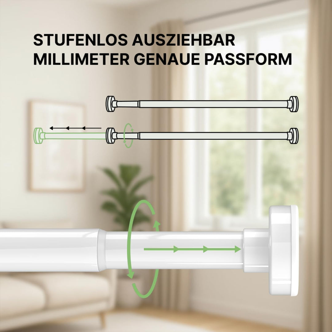 Teleskopstange Vorhang 140-250cm, Weiss, Ø 25 mm, Gardinenstange ohne Bohren - Duschstange zum Klemm