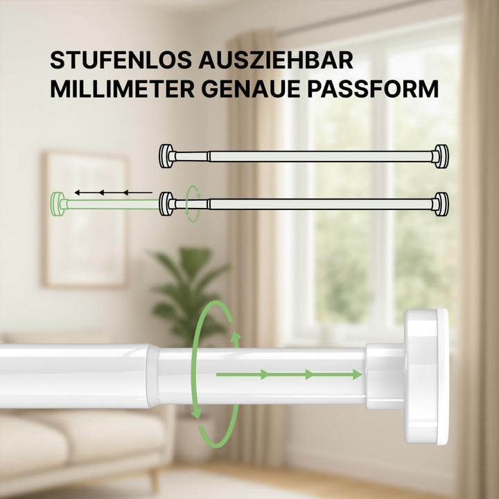 Teleskopstange Vorhang 140-250cm, Weiss, Ø 25 mm, Gardinenstange ohne Bohren - Duschstange zum Klemm