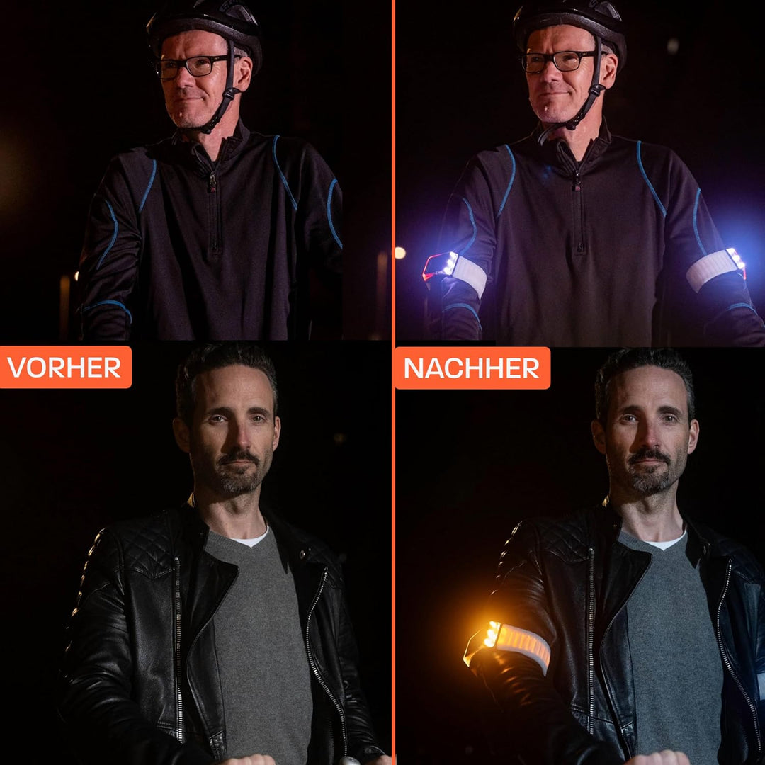 Flasher Patentierte Blinker LED Armbänder für Fahrrad, E-Scooter, Läufer | Smartes Bremslicht, Blink