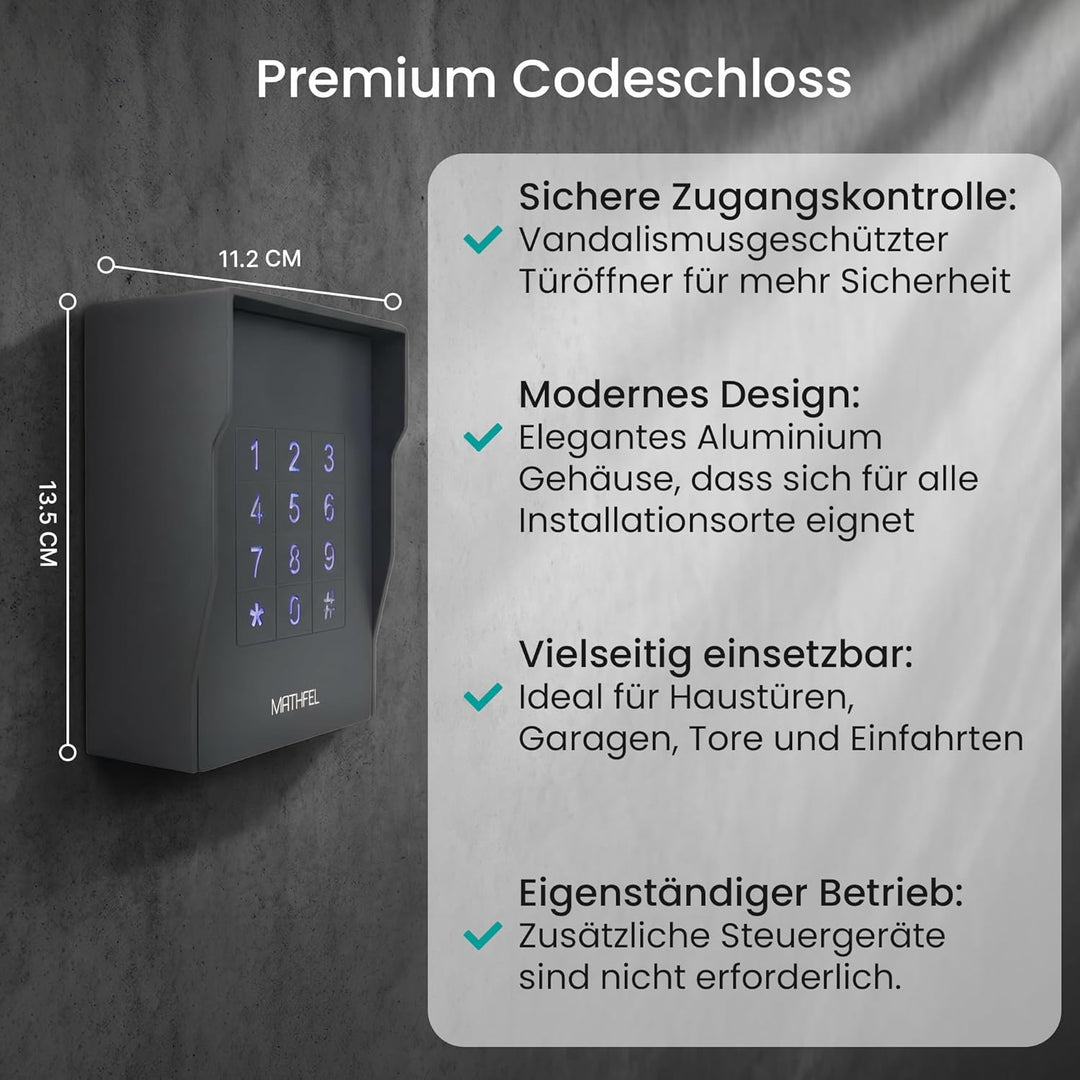 MATHFEL Vandalismusgeschütztes Zugangssystem Codeschloss Türöffner aufputz, Farbe Anthrazit… (Aufput