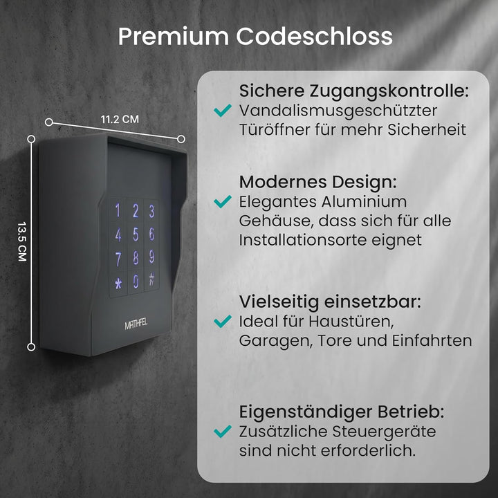 MATHFEL Vandalismusgeschütztes Zugangssystem Codeschloss Türöffner aufputz, Farbe Anthrazit… (Aufput