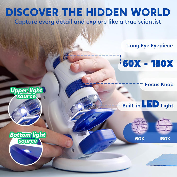 Klever Kits Mikroskop für Kinder, 2-in-1 Tragbares Digitales Mikroskop Set, Schwarz, LED-Beleuchtung