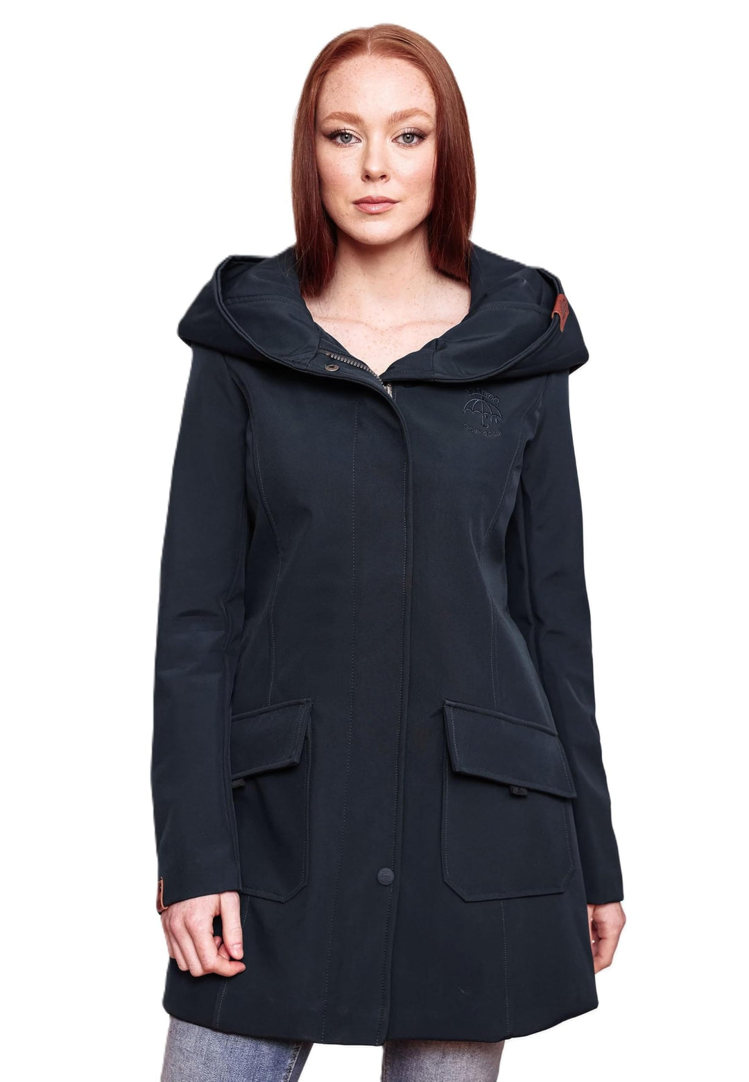 MARIKOO Damen Softshell Jacke Winterjacke wasserabweisend Outdoor lang B856 XS Navy, XS Navy