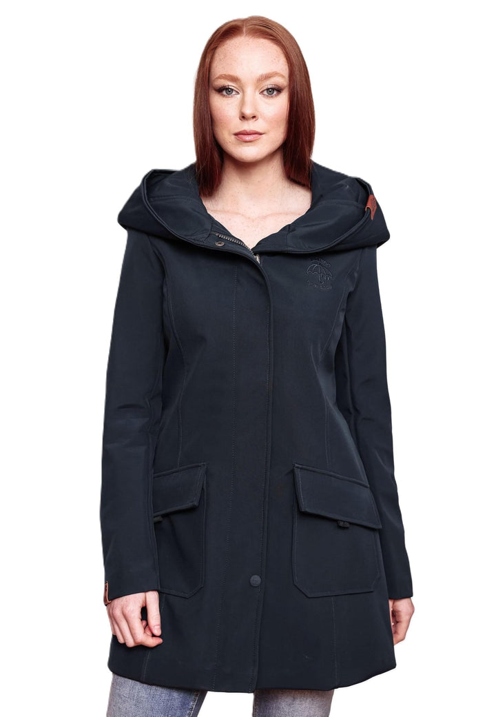 MARIKOO Damen Softshell Jacke Winterjacke wasserabweisend Outdoor lang B856 XS Navy, XS Navy