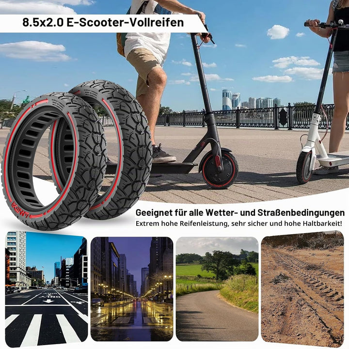 Amitor E Scooter Reifen 8 1/2 x2 Vollgummi, Abriebfeste und Pannensichere Vollgummireifen E Scooter
