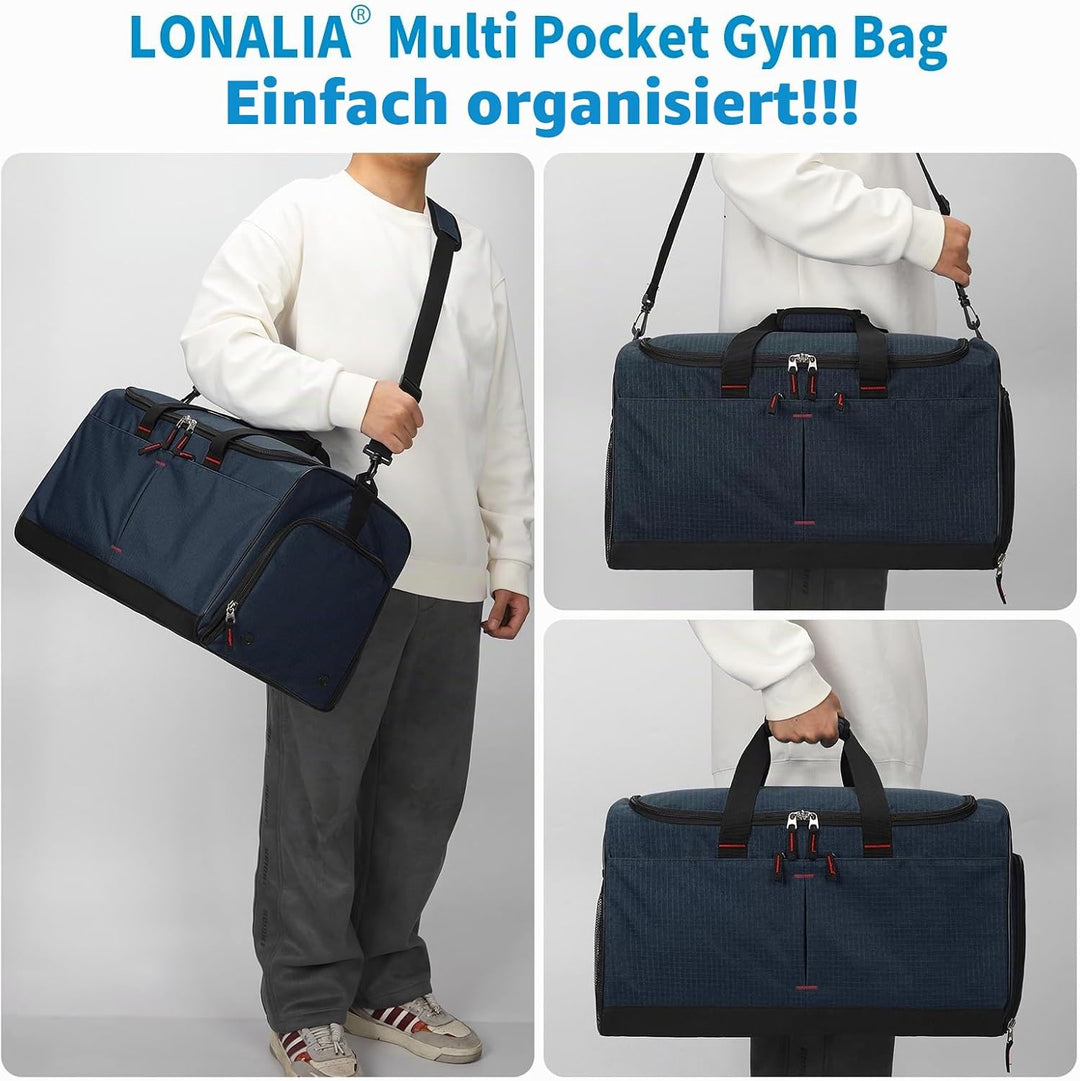 55L Sporttasche &amp; Reisetasche für Herren Gross - mit Schuhfach &amp; Nassfach - Trainingstasche, Tasche