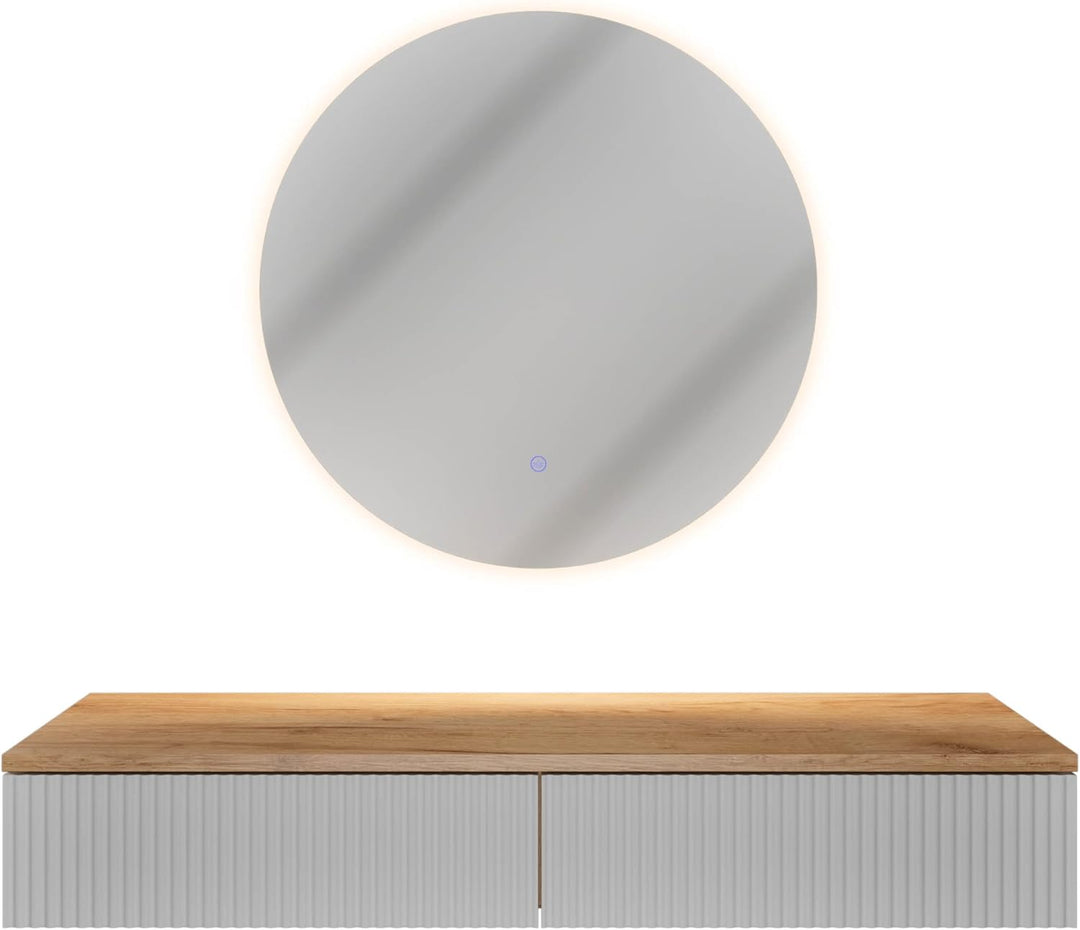 Planetmöbel Flur Garderobe Set Konsolentisch 100 cm inkl. Spiegel mit Beleuchtung rund (ohne Rahmen)