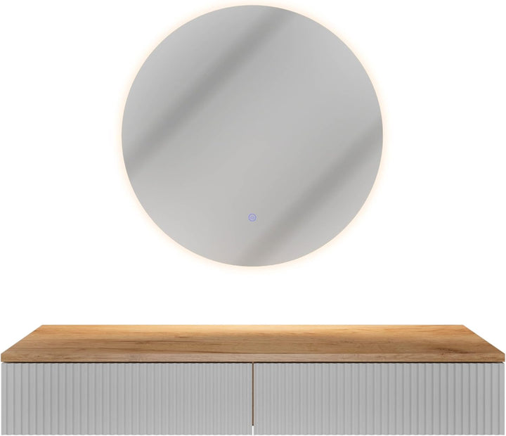 Planetmöbel Flur Garderobe Set Konsolentisch 100 cm inkl. Spiegel mit Beleuchtung rund (ohne Rahmen)