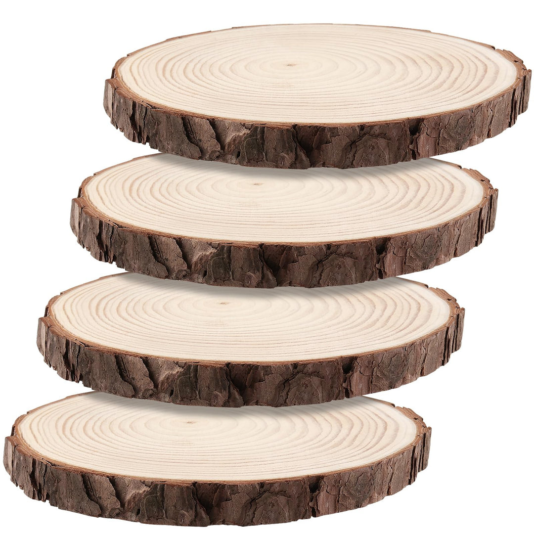 4 Stück 18-20cm Unvollendete Holzkreise, Natur Holzscheiben zum Basteln, Rund Baumscheiben mit Rinde