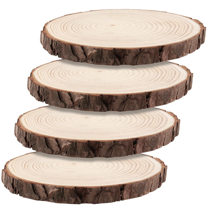 4 Stück 18-20cm Unvollendete Holzkreise, Natur Holzscheiben zum Basteln, Rund Baumscheiben mit Rinde