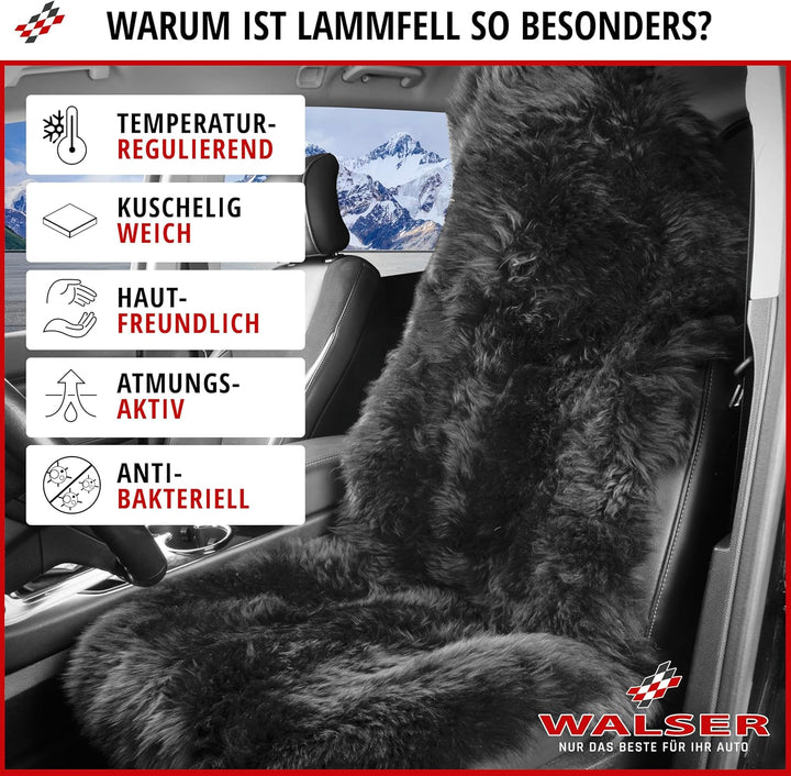 Walser Premium Lammfell Sitzauflage Marla, 100% Lammfell Autositz Sitzauflage mit 5cm Wollhöhe, Sitz