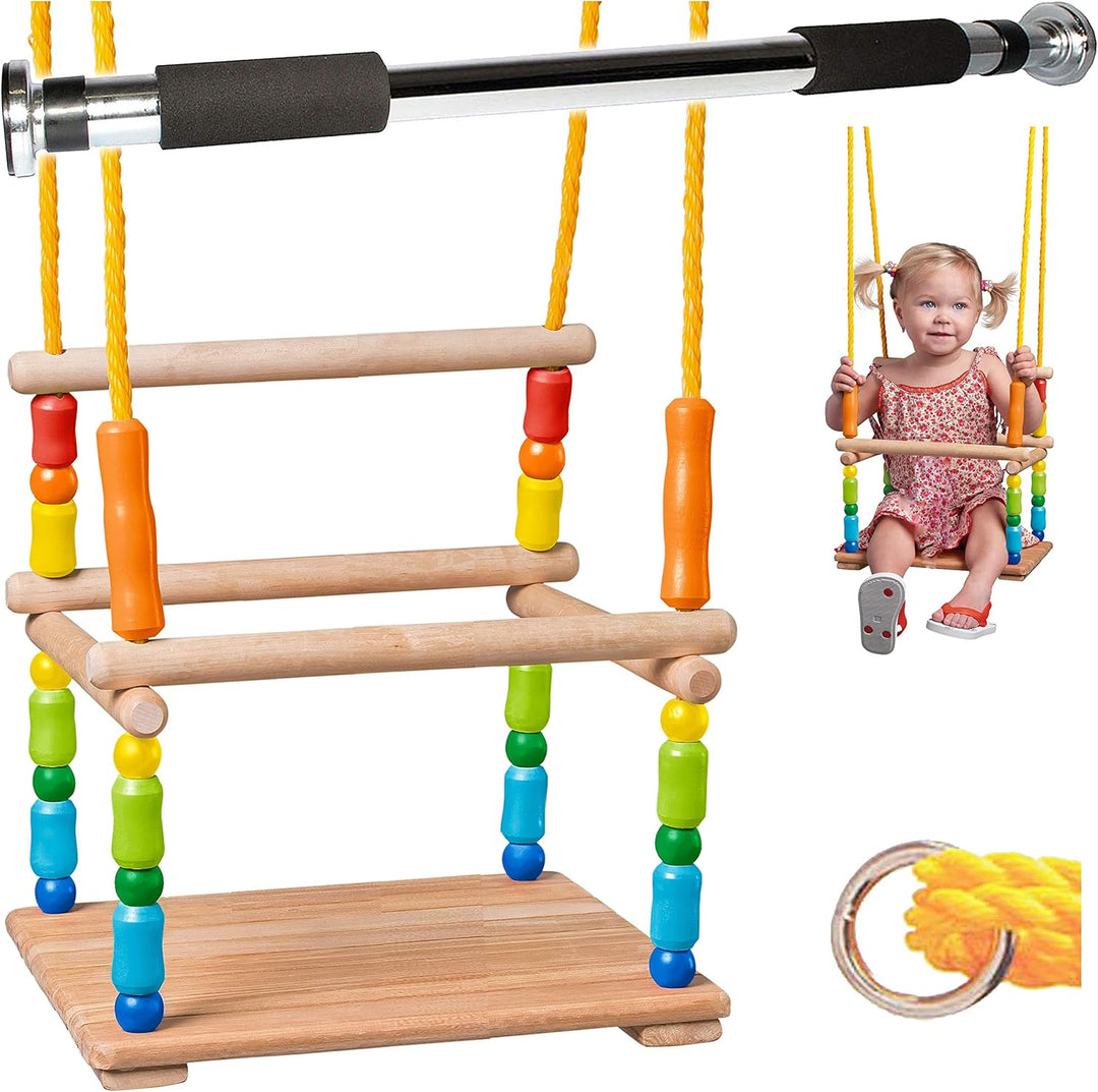 alles-meine.de GmbH 1 Stück Kinderschaukel/Schaukel aus Holz + Türreck - Gitterschaukel - mitwachsen