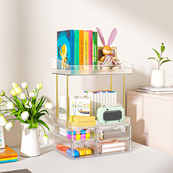 Make Up Organizer - Kosmetik Organizer Upgrade Transparent 2 Etagen 4-Schublade Modelle, Rutschfeste