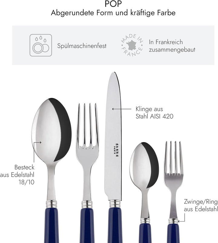SABRE PARIS - Tafelbesteck-Set, 5-teilig - Pop - Messer, Gabel, Esslöffel, Teelöffel &amp; Kuchengabel -