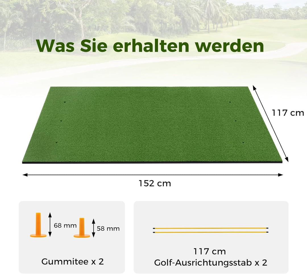COSTWAY Golf Abschlagmatte, Golf Übungsmatte inkl. 2 Gummi-Tees und 2 Ausrichtungsstäbe, Golfmatte m