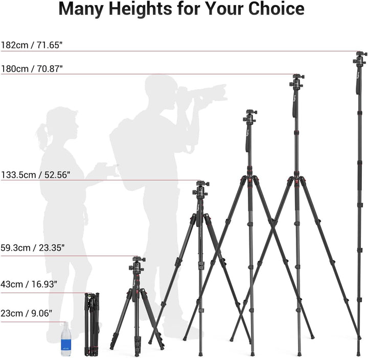 SMALLRIG 71" Kamera-Stativ, faltbares Aluminium-Stativ Einbeinstativ, 360°Kugelkopf abnehmbar und Sc