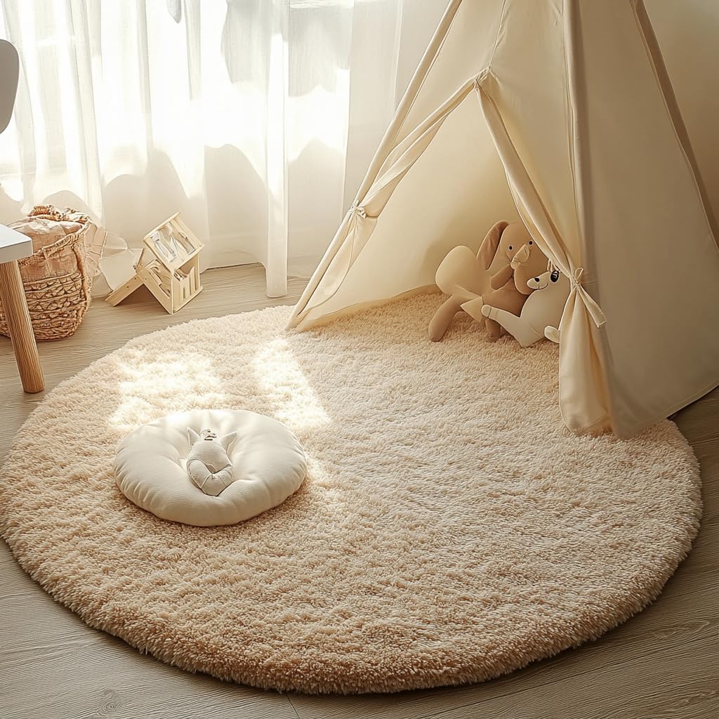 Rund Teppiche Hochflor Rund Teppich Wohnzimmer Langflor Teppiche für Wohnzimmer flauschig Shaggy Sch