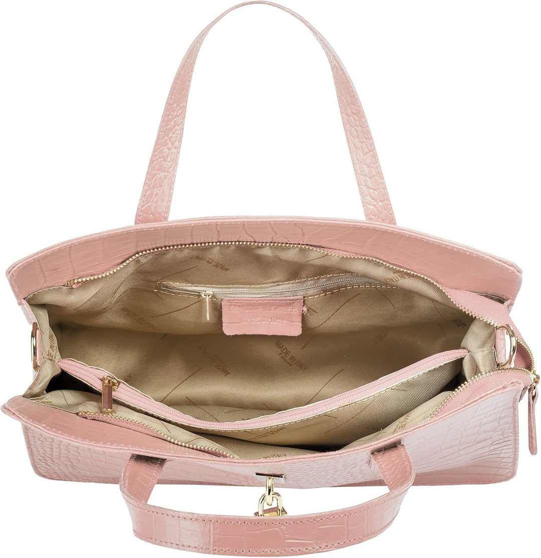 Handtasche Echt Leder Damen Made in Italy, Smartphonefach, Kroko-Design, elegante Umhängetasche, Dam