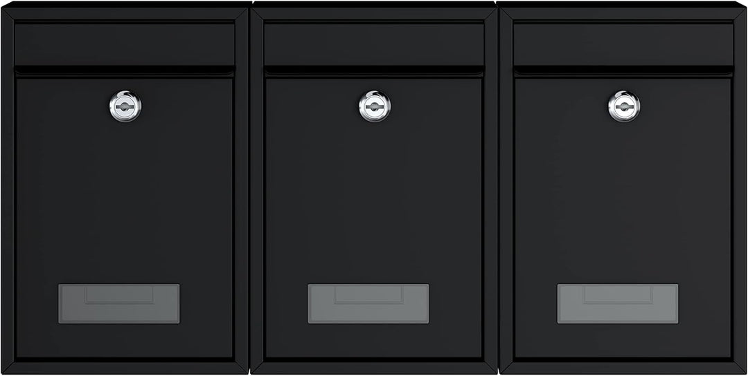 BASI | 3er Set Briefkasten | Wandbriefkasten Kompaktbriefkasten | DIN B5 | Namensschild jeweils 2 Sc