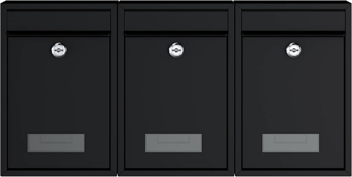 BASI | 3er Set Briefkasten | Wandbriefkasten Kompaktbriefkasten | DIN B5 | Namensschild jeweils 2 Sc