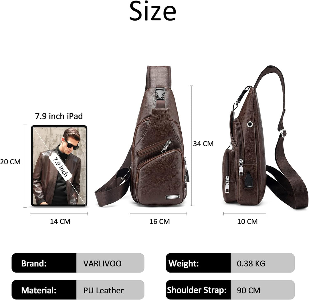 VARLIVOO Herren Sling Bag mit USB Port Brusttasche für Herren Schultertasche Fitness Radfahren Hikin
