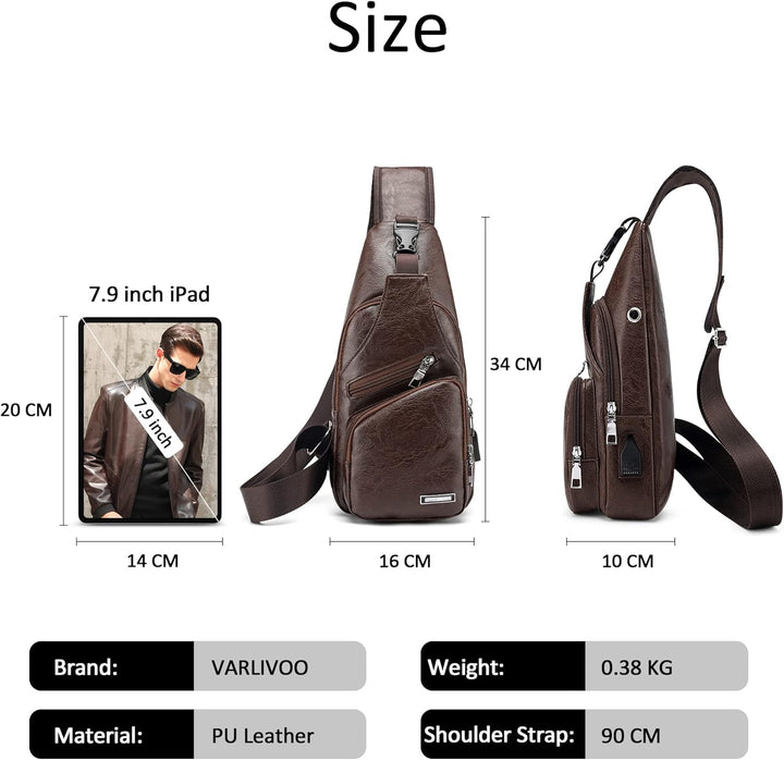 VARLIVOO Herren Sling Bag mit USB Port Brusttasche für Herren Schultertasche Fitness Radfahren Hikin