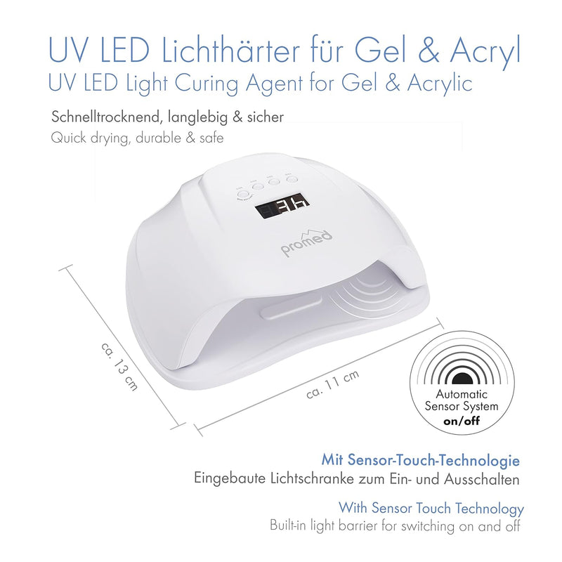 Promed All-In UV LED Nagellampe für Gelnägel, Professioneller UV LED Nageltrockner mit 10/30/60/99s