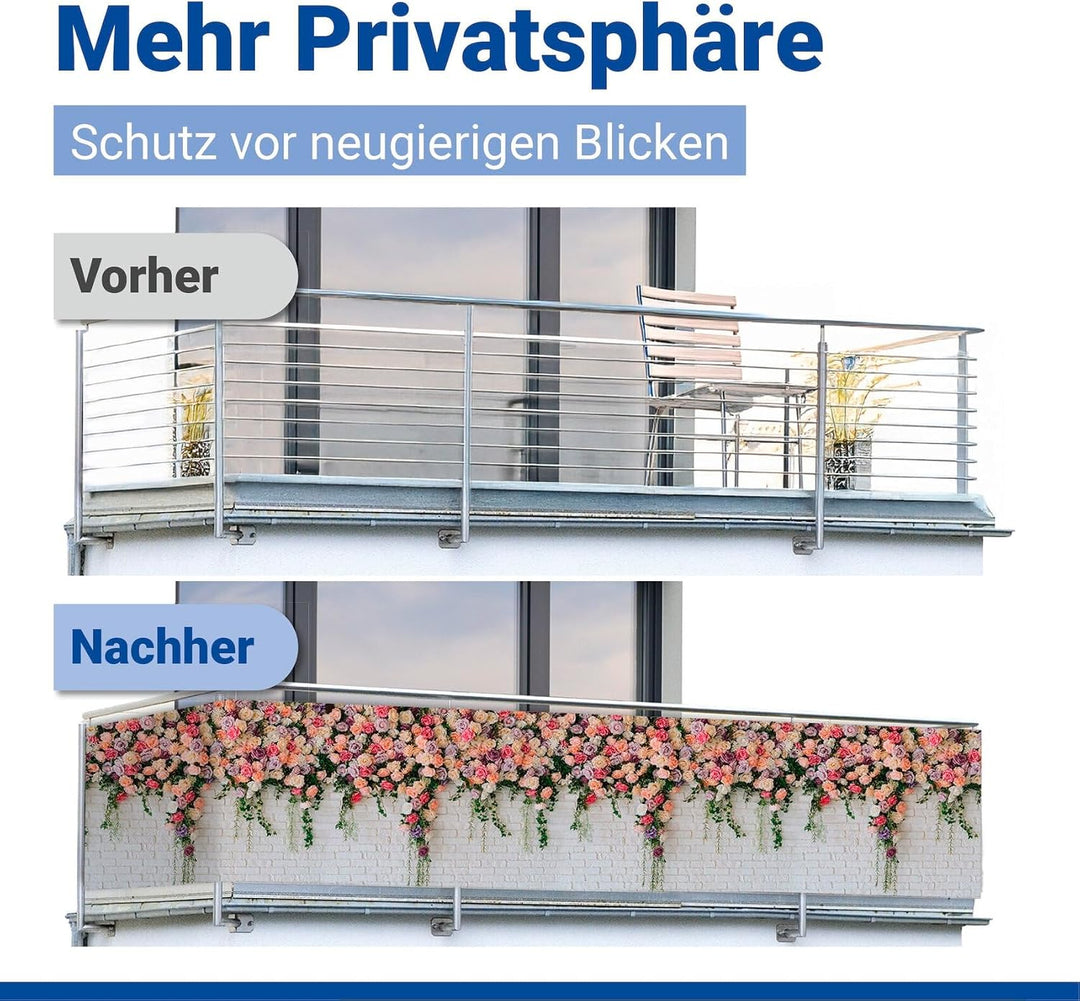 Maximex Balkon-Sichtschutz, praktischer Sichtschutz mit Rosen-Motiv und hoher UV- und Witterungsbest