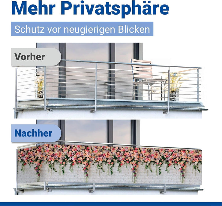 Maximex Balkon-Sichtschutz, praktischer Sichtschutz mit Rosen-Motiv und hoher UV- und Witterungsbest