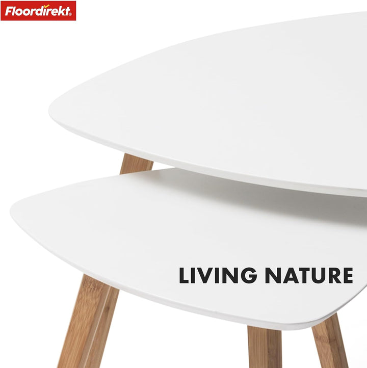 Floordirekt 2er Set Couchtisch in Weiss, Beistelltisch aus Holz, Wohnzimmertisch rund, Kleiner Sofa