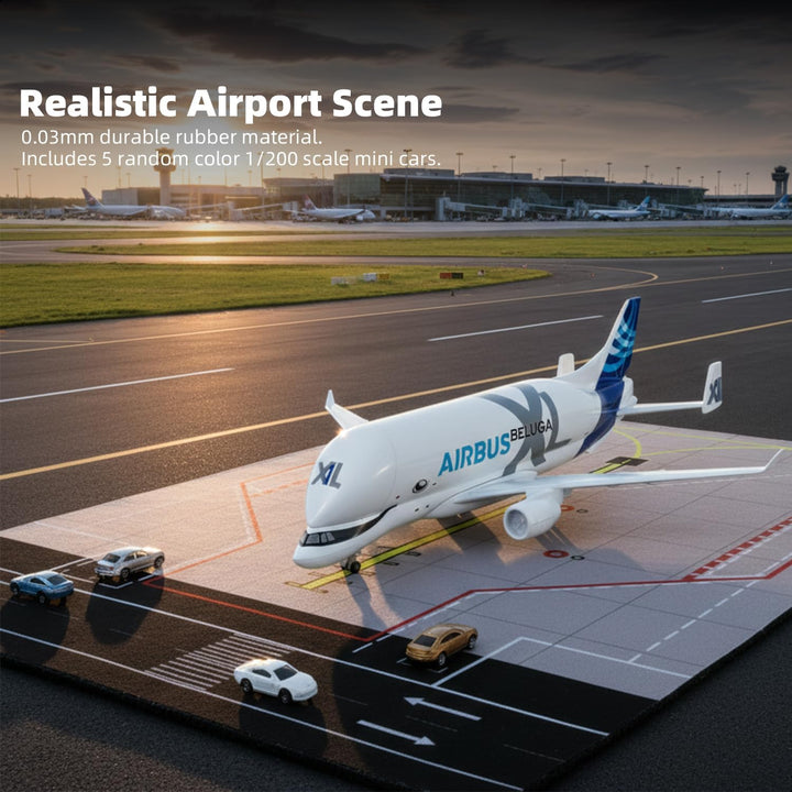 1/300 A330 Beluga XL Flugzeugmodell mit Gummiflughafenmatte und 5 Autos Diecast Metall Flugzeugmodel