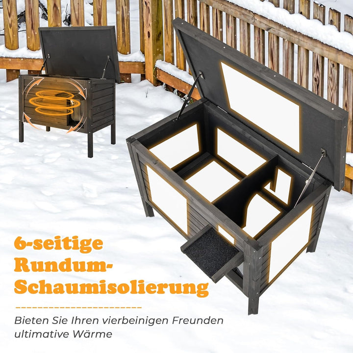 GYMAX Katzenhaus Outdoor Winterfest, Katzenhütte für Draussen aus Tannenholz mit geneigtem Asphaltda