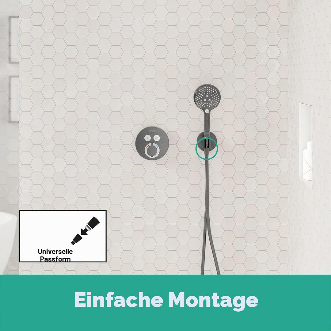 hansgrohe Wandanschluss mit Duschkopfhalterung FixFit S, Brushed Black Chrome, Brushed Black Chrome