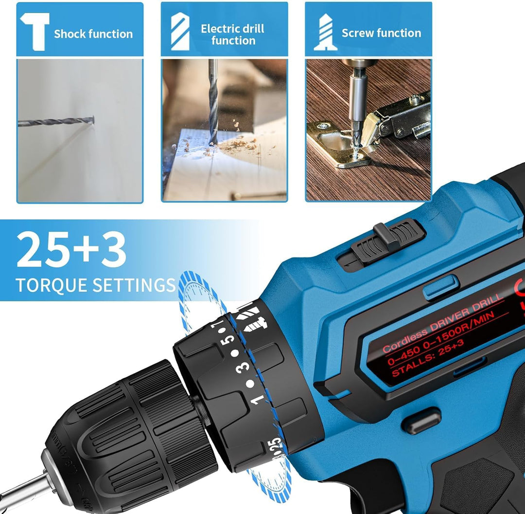 21V Akkuschrauber Set mit Koffer – 2×2000 mAh Akkus, 2-Gang, 25+3 Drehmomentstufen, 10 mm Schnellspa