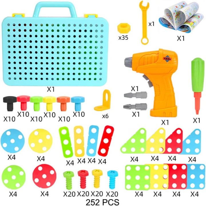 252 PCS Mosaik Steckspiel Schraube Spielzeug 3D Puzzle Mosaik Schrauben Set mit Elektronischem Bohre