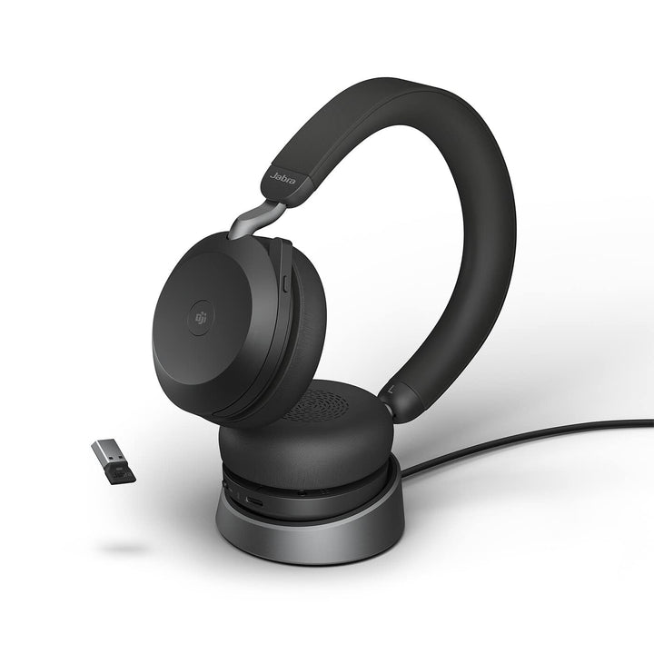 Jabra Evolve2 75 Wireless PC Headset with Charging Dock and 8-Mic Technology - Dual Foam Stereo Head